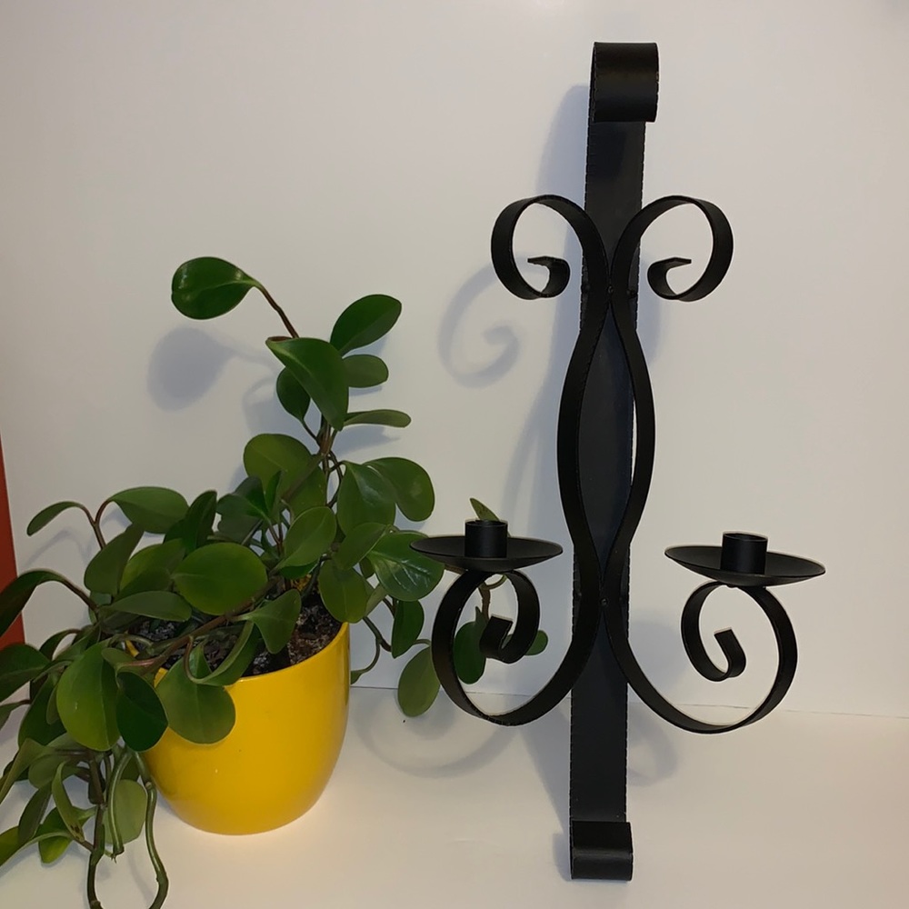 Vintage 1960’s gothic black wrought iron wall sconce taper candle holder